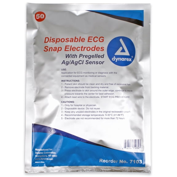 Dynarex ECG Snap Electrodes 50mm x 55mm - 12 pouches/Case