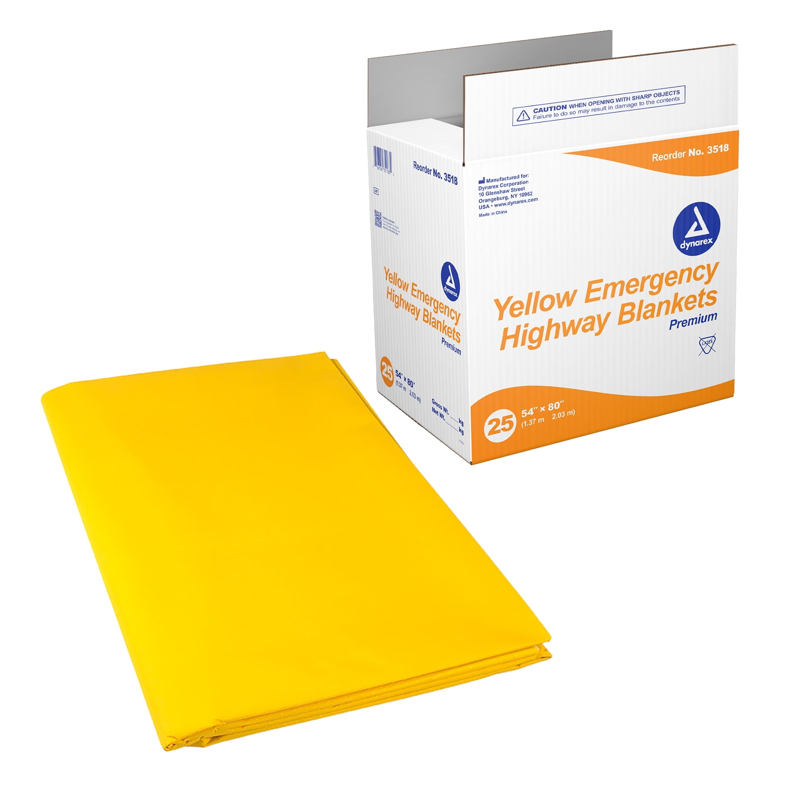 Dynarex Emergency Highway Blankets - 50 Pack Yellow Water Repellent Safety Blankets 54x80 Inches