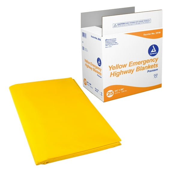 Dynarex Emergency Highway Blanket - Premium, Disposable and Water Repellent, Provides Full Coverage, Highly Visible for Safety, Yellow, 54” x 80”- 1 Case of 25 Emergency Highway Blankets