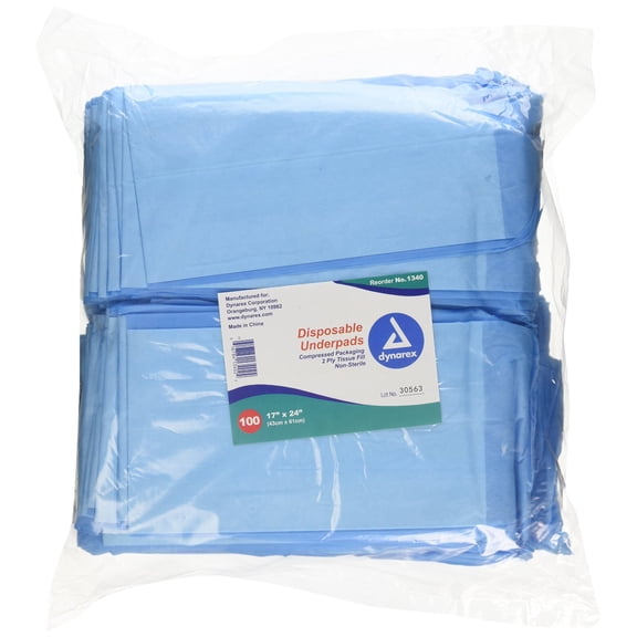 Dynarex Disposable Underpads 17 x 24 Tissue Fill (2 Ply), CS/300