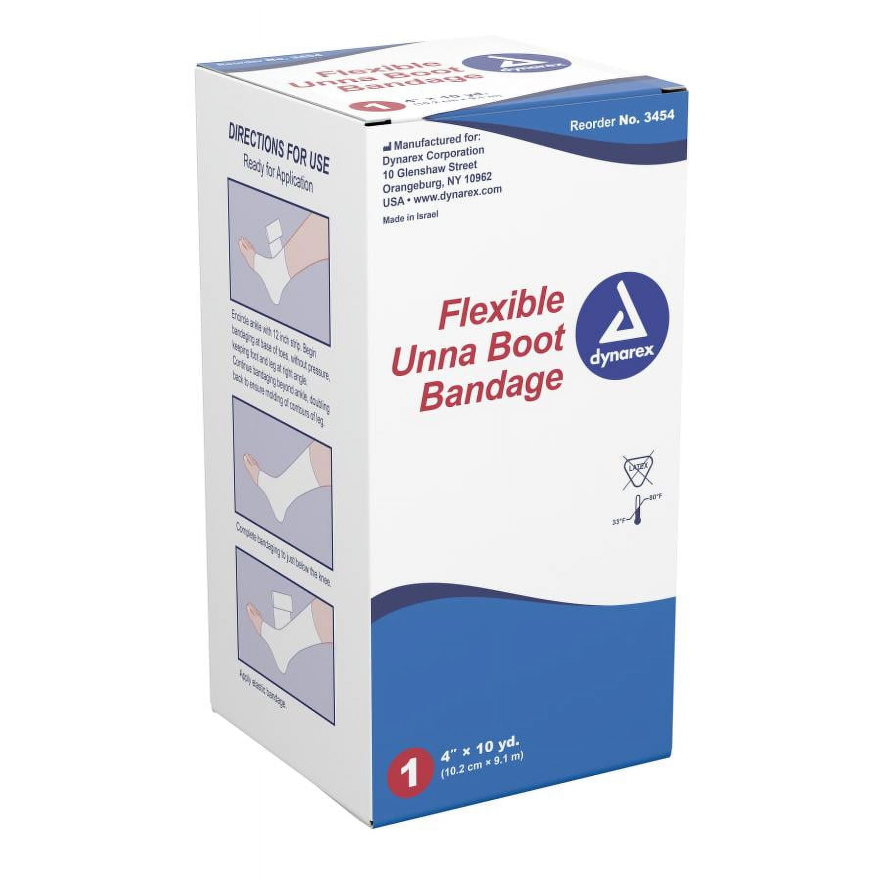 Dynarex Flexible Unna Boot Bandage, Zinc Oxide, 4 Inches x 10 Yards, 12 Count