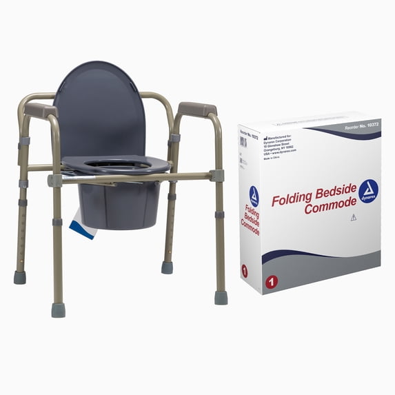 Dynarex Folding Bedside Commode, 3 in 1 Portable Toilet Chair for The Elderly and Disabled, Designed for Free Standing Use, as a Raised Toilet Seat, Weight Capacity 350lbs., 1 Folding Bedside Commode