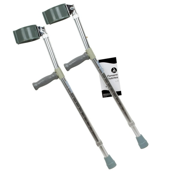 Dynarex Forearm Crutches - Adult, Push-Button Height Adjustment for Arm and Leg Height, Comfortable Hand Grips and Molded Arm Cuff, 300 Pound Weight Capacity, Grey, 1 Pair
