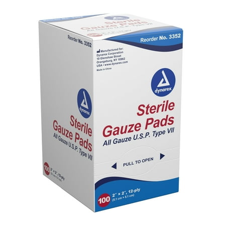 Dynarex Gauze Sponge 12-Ply 2 X Inch Square Sterile, 3352 - BOX OF 100