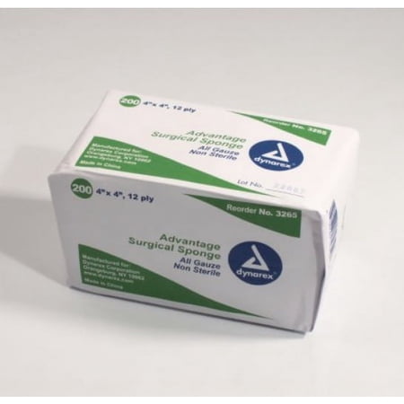 Dynarex Gauze Sponge Cotton 12-Ply 4 X Inch Square NonSterile, 3265 - PACK OF 200