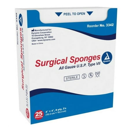 Dynarex Gauze Sponge Cotton 8-Ply 4 X Inch Square Sterile, 3342 - CASE OF 600