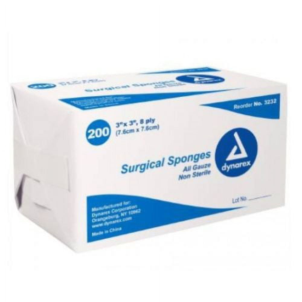Dynarex Gauze Sponge Gauze 8Ply 3 X 3 Inch Square , 3232 Box of 200