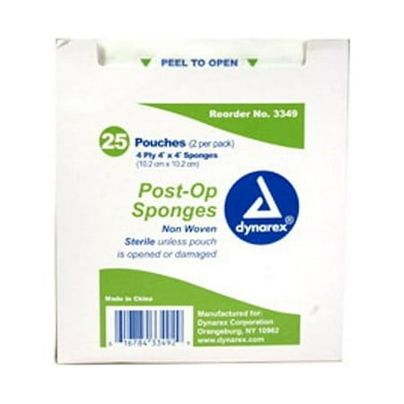 Dynarex Gauze Sponge Sterile 4X4 4Ply - 25 Ea, 2 Pack, 6 Pack