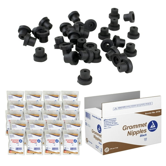 Dynarex Grommet Nipples - Rubber Washer for Coil & Rotary Tattoo Machine - Standard Fit for Tattoo Needles - Black, 100 Pieces Per Bag, 25 Bags per Case