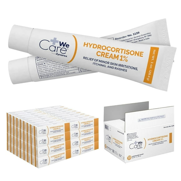 Dynarex Hydrocortisone Cream - Relieve Minor Skin Irritations and Itching, Ideal for Eczema and Insect Bites - 1 Case of 72 - 1 oz. Tubes