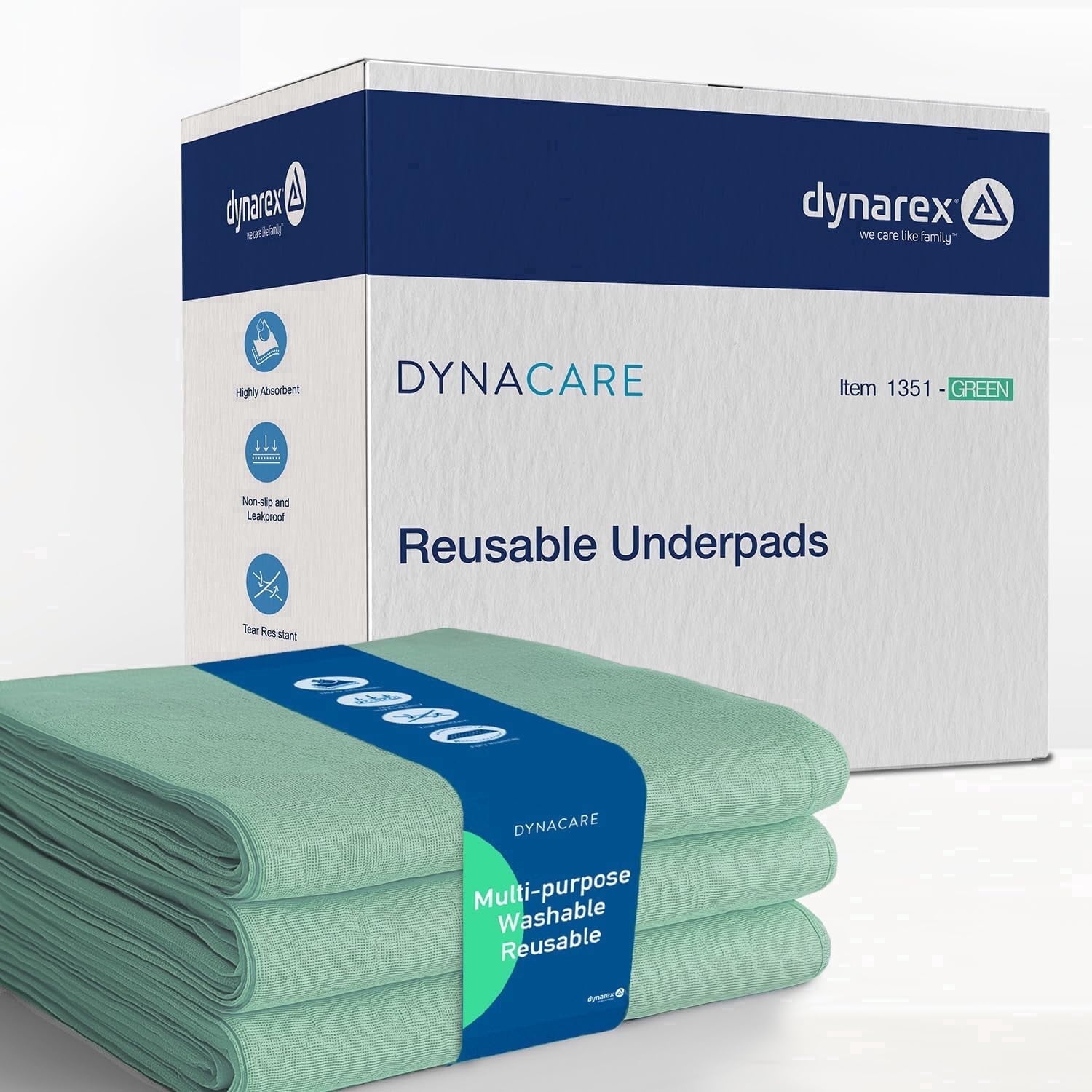 Dynarex DynaCare Incontinence Bed Pads, Reusable Washable Underpads, 30" x 36", Green, 3 Count