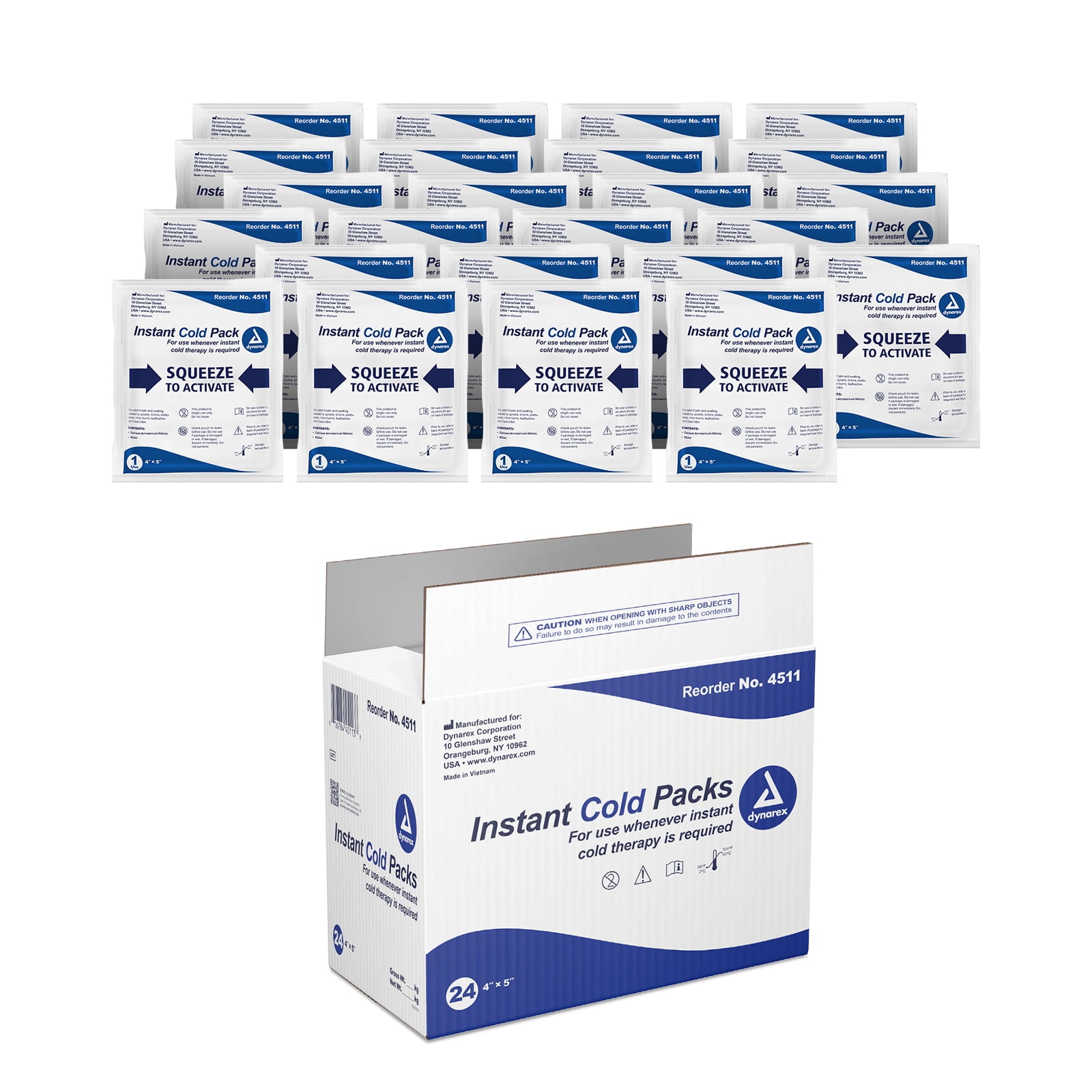 Dynarex Disposable Ice Packs for Injuries - Instant Cold Packs for First Aid, Swelling, Sprains \u0026 Abrasions - Single Use Cold Pack \u0026 Cold Compress Packs for Joint \u0026 Muscle Pain - 24-Pack, 4x5-Inch