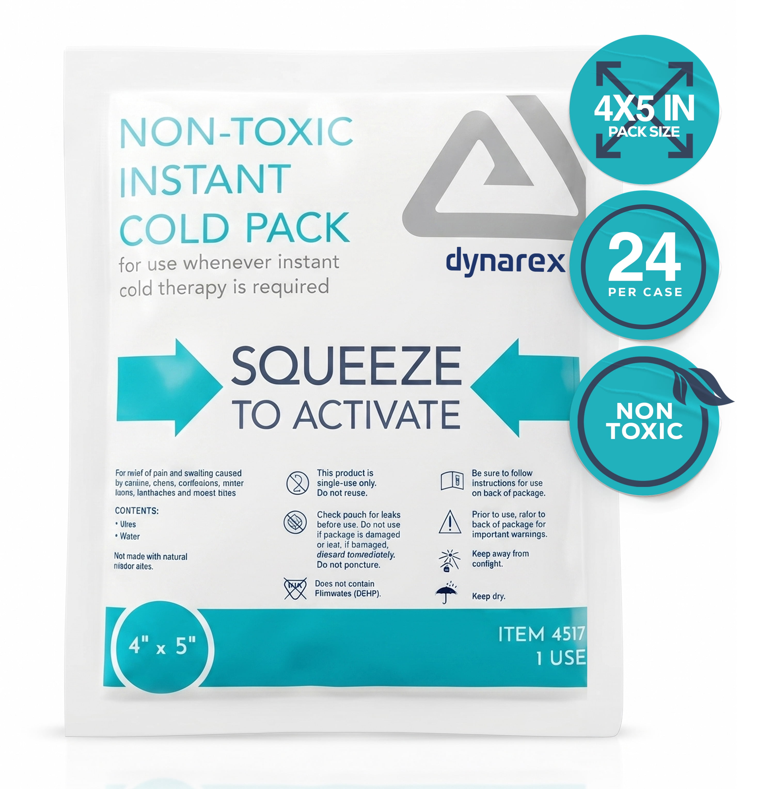 Dynarex Instant Cold Pack, Non-Toxic Disposable Ice Pack for Cold Compress, 4” x 5”, 24 Count