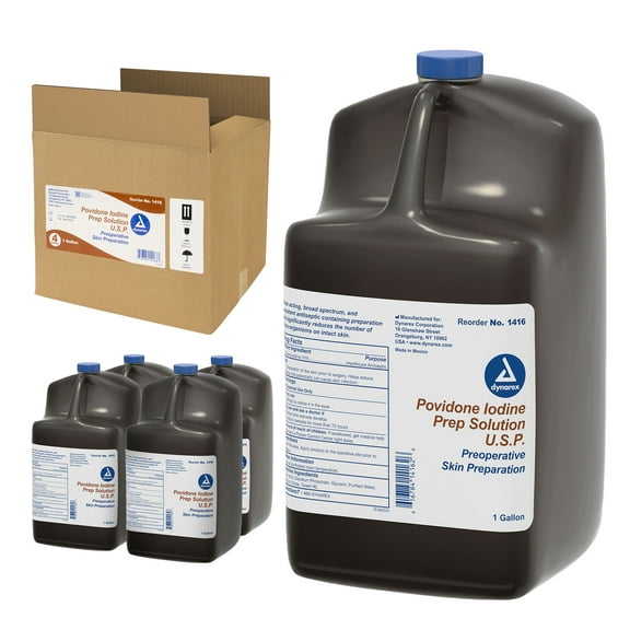 Dynarex Povidone Iodine Prep Solution, Effective Topical Antiseptic for Skin Cleansing, Treatment and Preparation, Brown, 1 Case, 4 - 1 Gallon Bottles