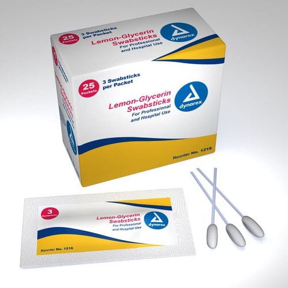Dynarex Lemon Glycerin Swabsticks, 3 Per Pouch, 25 Pouches Per Box