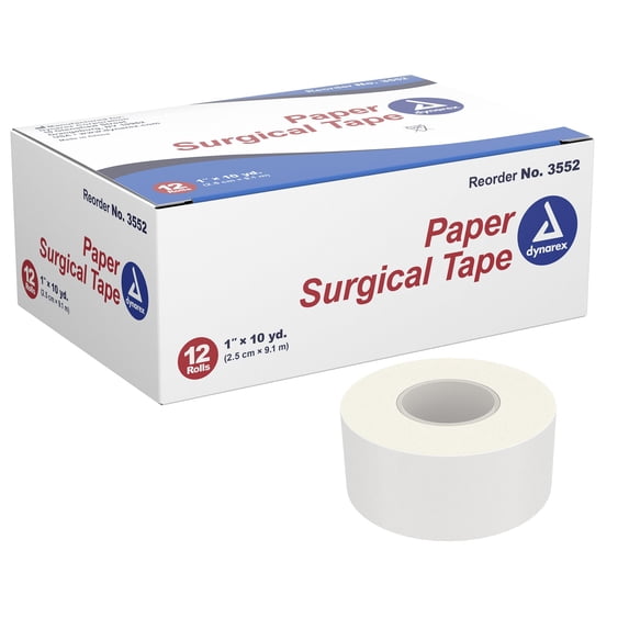 Dynarex Medical Tape 1" x 10 Yd 3552, 12 Boxes, 12 Rolls/Box