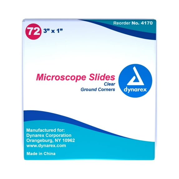 Dynarex Microscope Slides Clear Corner Grounded 3" x 1" x 1mm, Box of 72