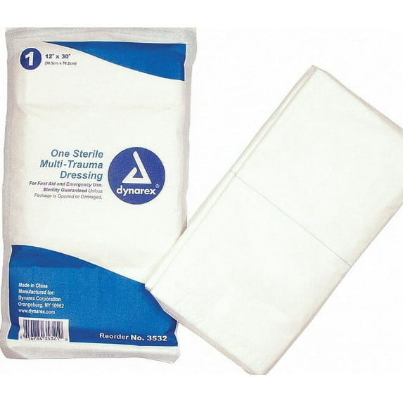 Dynarex Multi Trauma Dressing, Sterile,12" x 30", Case of 50