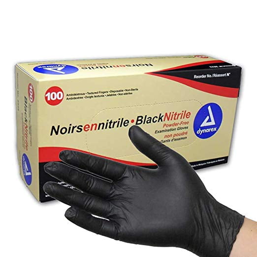 Dynarex Black Nitrile Exam Gloves, Powder Free, Small, Case/10 Boxes