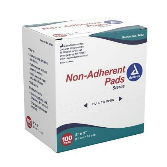 Dynarex Non-Adherent Pads, 2 x 3 Inch, 100 Count