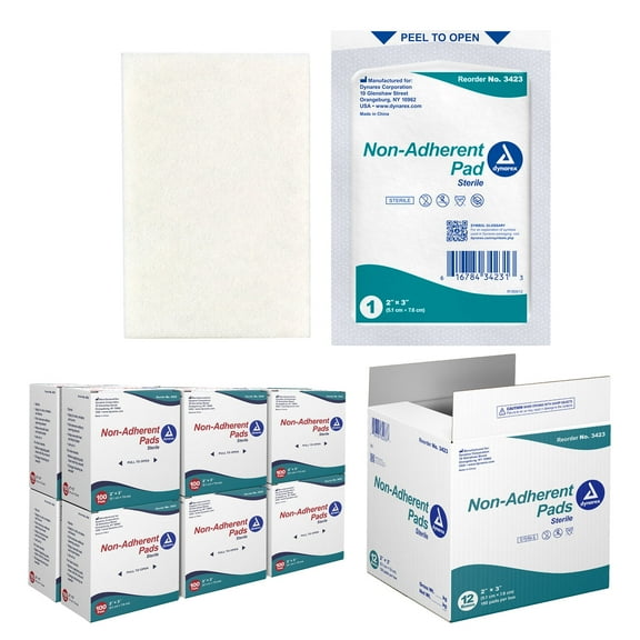 Dynarex Non-Adherent Pads-Sterile, Individually Packaged, Non-Stick Wound and Burn Care, Soft & Highly Absorbent, 2 x 3, 1 Case of 1200 Non-Adherent Pads-Sterile