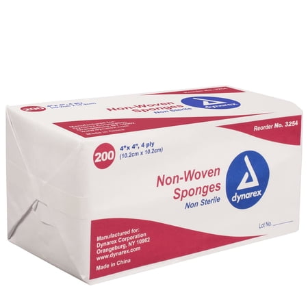 Dynarex Non-Sterile Non Woven Sponge, 4x4 Inch, 1000 Count