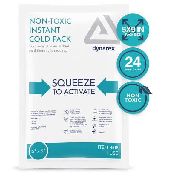 Dynarex Instant Cold Pack, Non-Toxic Disposable Ice Pack for Cold Compress, 5” x 9”, 24 Count