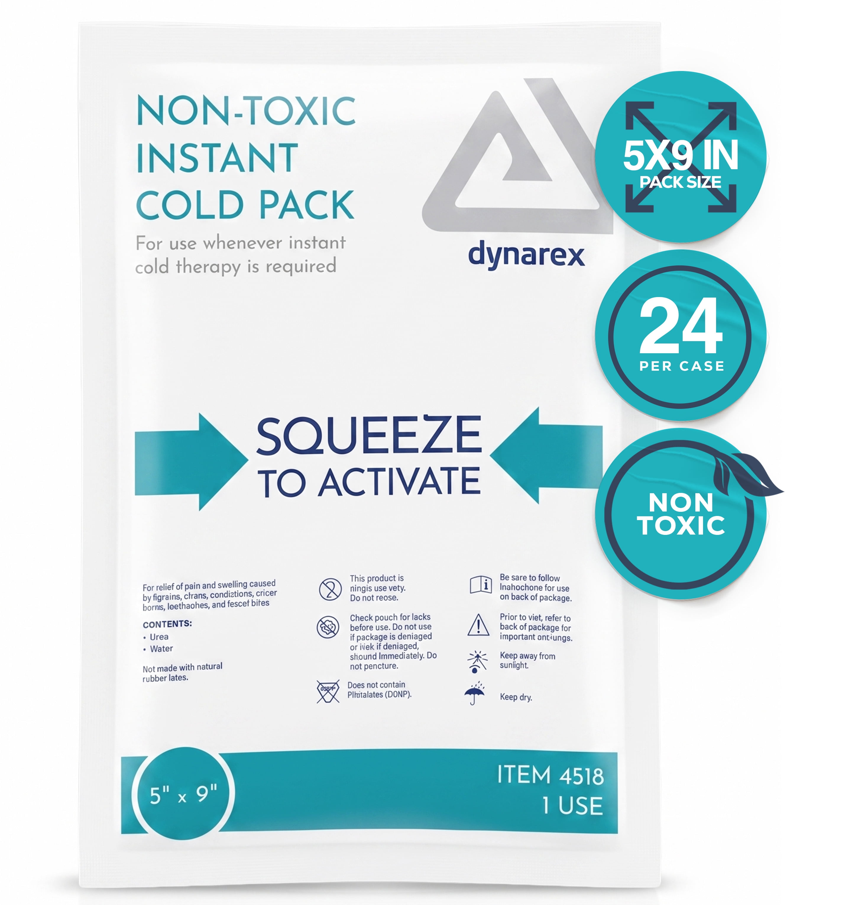 Dynarex Instant Cold Pack, Non-Toxic Disposable Ice Pack for Cold Compress, 5” x 9”, 24 Count