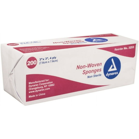 Dynarex Non-Woven Sponge Non-Sterile 3" x 3" 4 Ply (200/Pack)