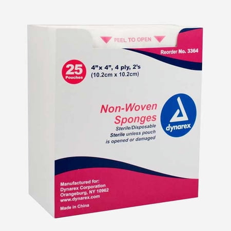 Dynarex Non-Woven Sponge Sterile 4" x 4" 4 Ply (25/Pack)