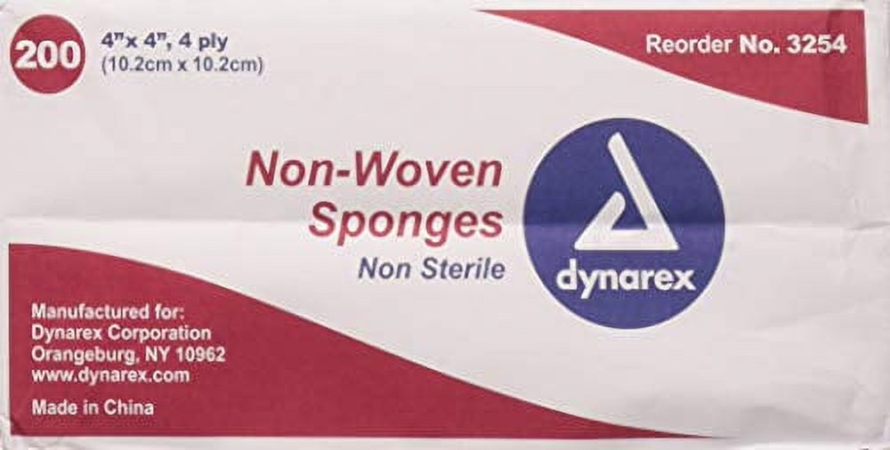 Dynarex NonWoven Sponges 4"x 4" 200 Ct 4 Ply NonSterile Gauze