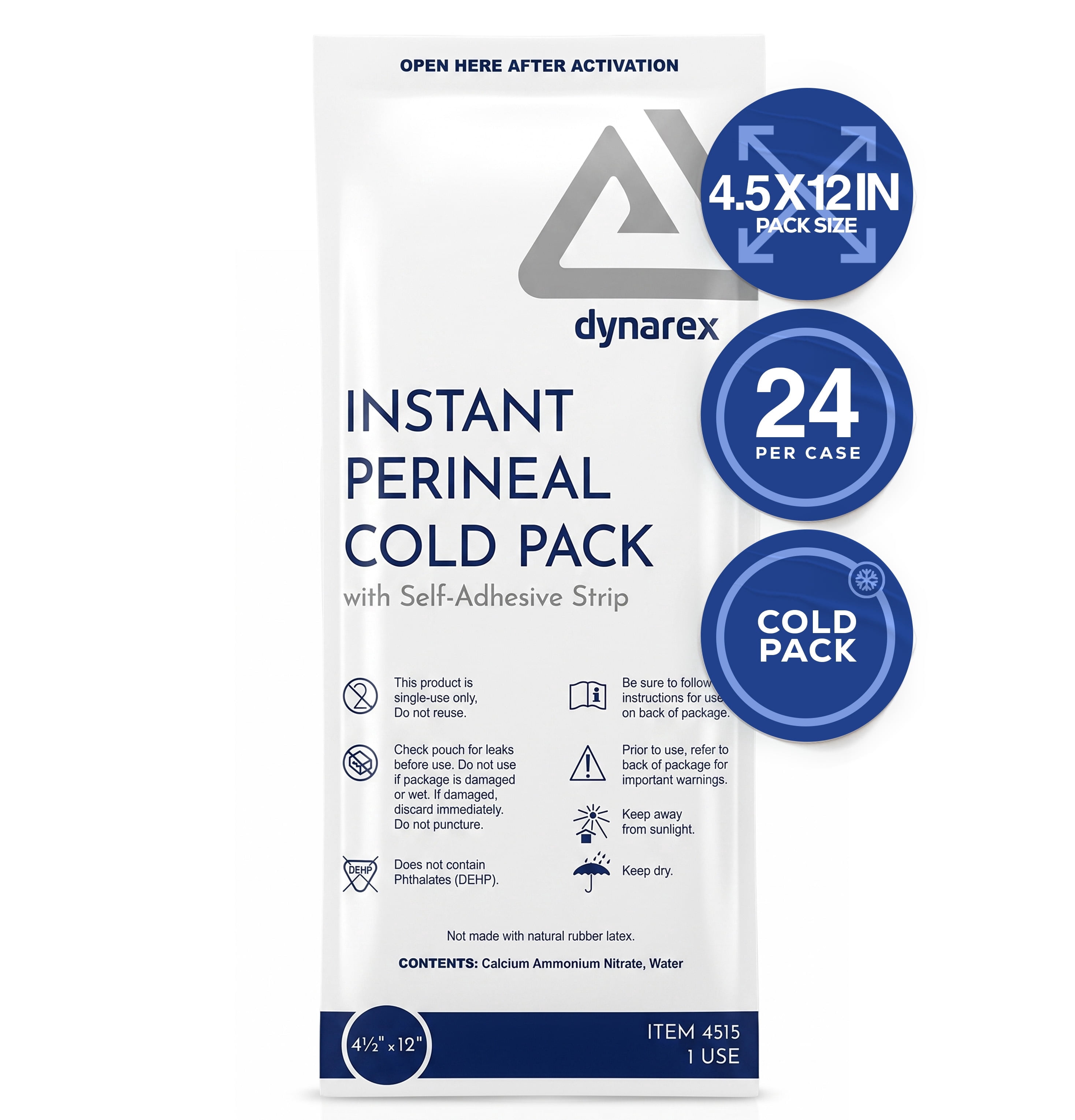 Dynarex Perineal Instant Cold Pack, Postpartum Ice Packs with Self-Adhesive Strip, 4.5” x 12”, 24 Count