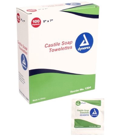 Dynarex Personal Wipe Individual Packet, Castile Soap Scented, 1304 - Pack of 100