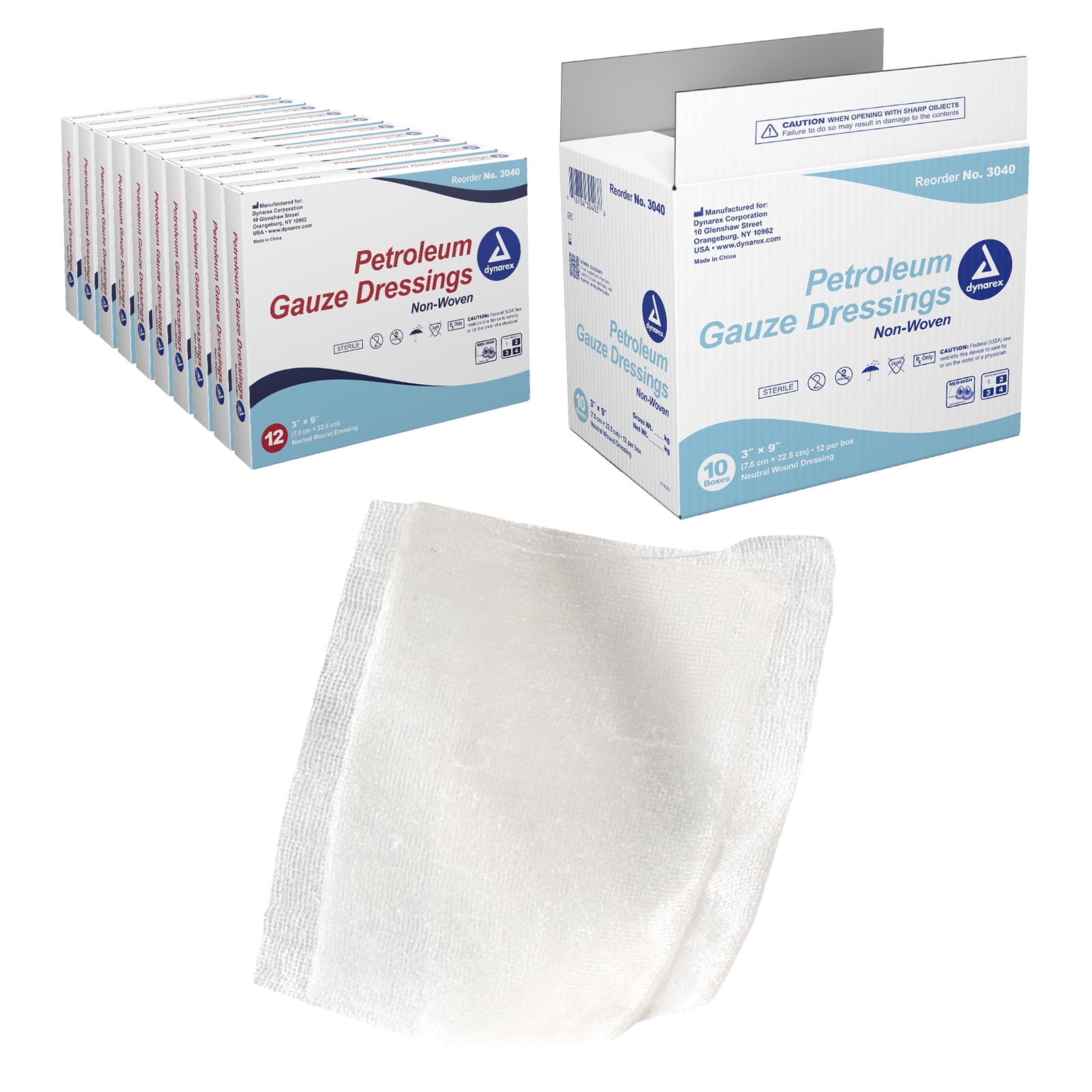 Dynarex Petroleum Gauze Dressings, 3" x 9", Sterile & LatexFree, Non