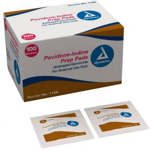 Dynarex Povidone Iodine Prep Pad, 10% Povidone Iodine, Medium, 2.5 x 1.25 Inch, 1000 Count