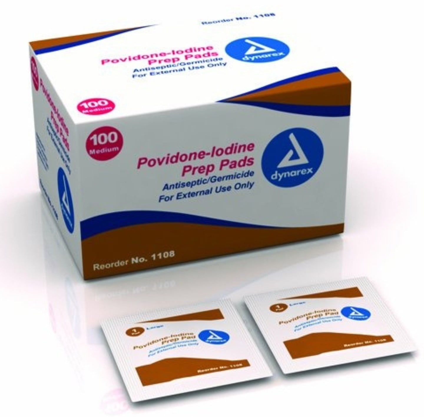 Dynarex Povidone-Iodine Prep Pads, Medium, 100 ea (Pack of 6)