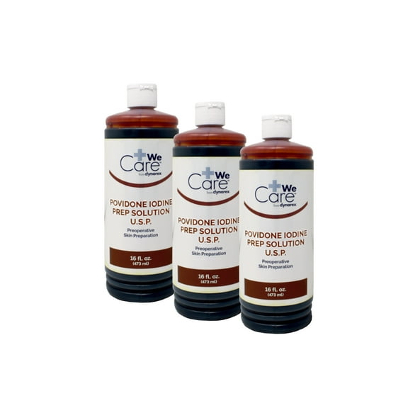 Dynarex Povidone-Iodine Prep Solution, Professional/Hospital - 16 Oz, 3 Pack
