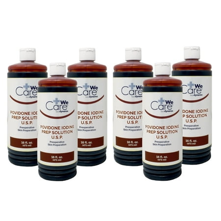 Dynarex Povidone-Iodine Prep Solution, Professional/Hospital - 16 Oz, 6 Pack