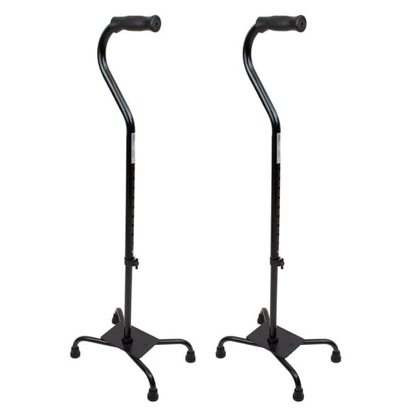 Dynarex Quad Cane Bariatric, Large Base, Provides Maximum Mobility Support in a Stable One-Hand Walking Aid, 500 Pound Weight Capacity, Black, 2 Canes