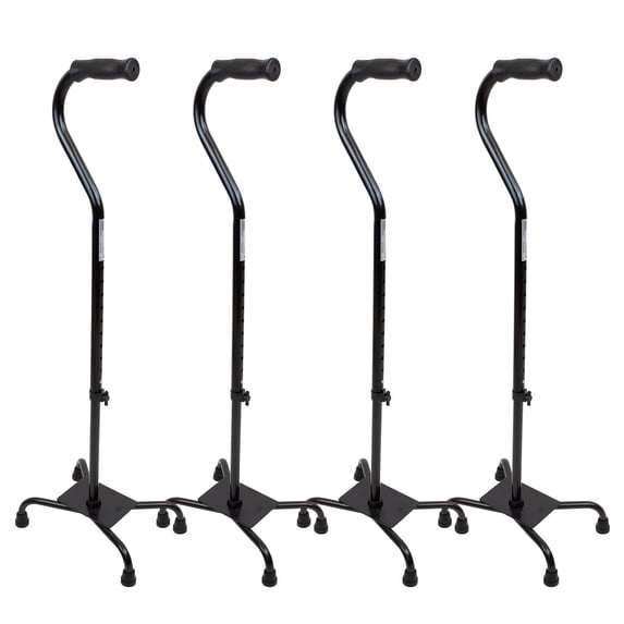 Dynarex Quad Cane with Large Base, Provides Optimal Mobility Support in a Stable One-Hand Walking Aid, 300 Pound Weight Capacity, Black, 4 Canes
