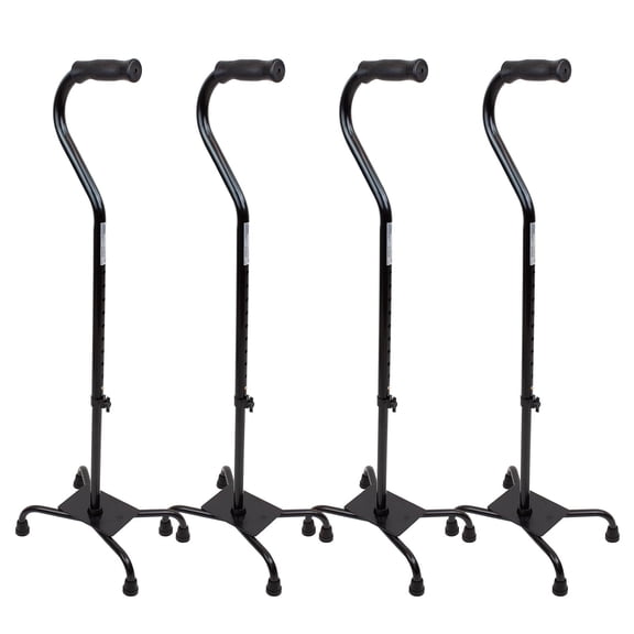 Dynarex Quad Cane with Large Base, Provides Optimal Mobility Support in a Stable One-Hand Walking Aid, 300 Pound Weight Capacity, Black, 4 Canes