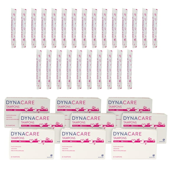 Dynarex Regular Tampons – Bulk Feminine Hygiene Product with Plastic Applicator – 6-Hour Protection – 9 Boxes, 225 Total Tampons