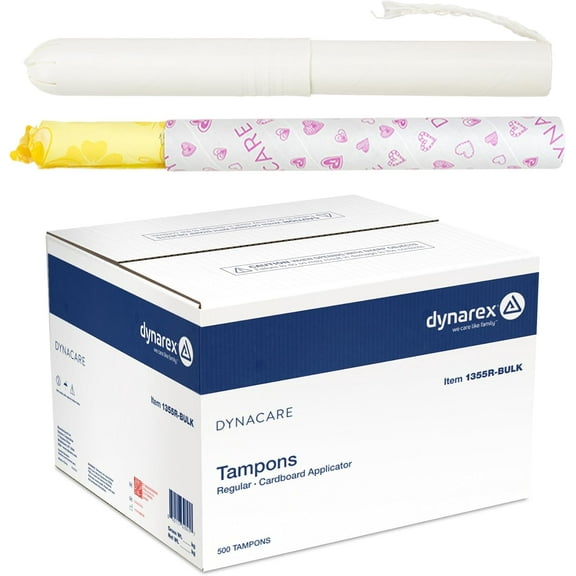 Dynarex Regular Tampons - Feminine Hygiene Product in Cardboard Tubes for Restroom Vending and Dispenser Machines - 6 Hours Protection 500 Pcs. Per Box
