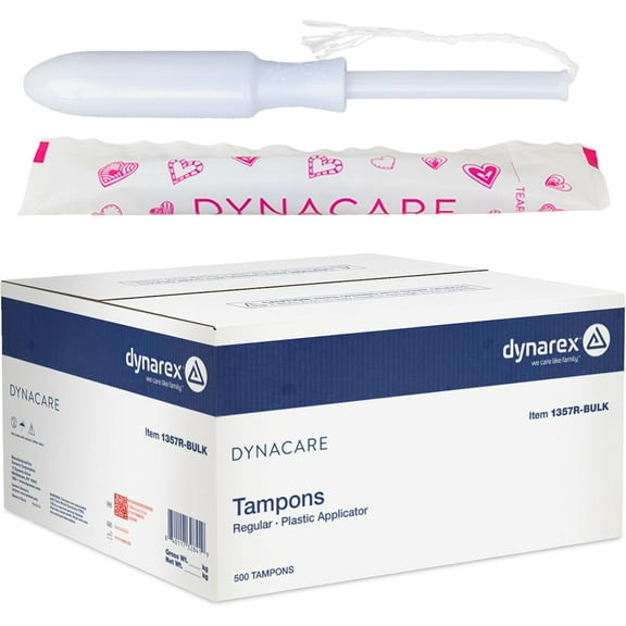 Dynarex Regular Tampons - Feminine Hygiene Product with Plastic Applicators for Common Areas - 6 Hours Protection 500 Pcs. Per Box