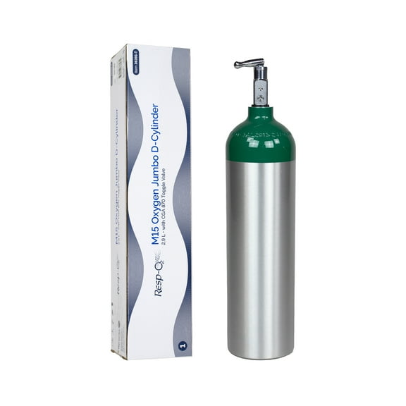 Dynarex Resp-O2 M15 Oxygen D-Cylinder with CGA 870 Toggle Valve 2.9L Jumbo Size Oxygen Cylinder - Lightweight Aluminum Portable Tank with 425L Oxygen Capacity