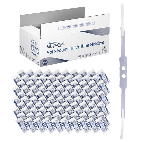 Dynarex Resp-O2 Soft-Foam Trach Tube Holders - Disposable Tracheotomy Tube Neckband - Soft Fabric Covered Foam, Adjustable Hook & Loop Closure - Small, Case of 100