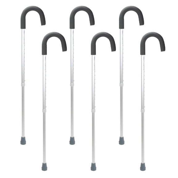 Dynarex Round Handle Cane with Foam Grip, Provides Mobility Support in a Classic Cane Design with Adjustable Height, 250 Pound Weight Capacity, Silver, 6 Canes