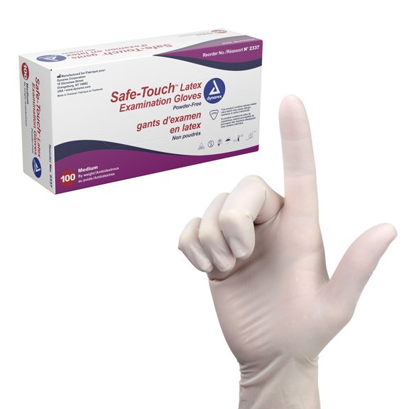Dynarex Safe-Touch Disposable Latex Exam Gloves, Powder-Free for Healthcare, Industrial, Salons/Spas, and Food Prep, Bisque Color, Size Medium, 1 Box of 100 Gloves