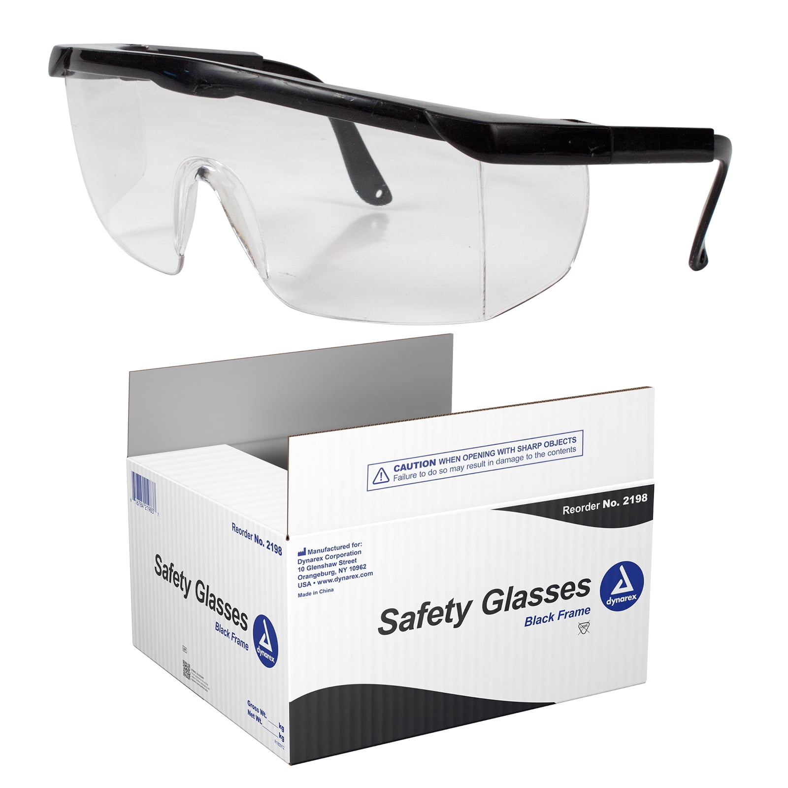Dynarex Safety Glasses - Eye Protection for Medical, Dental, Lab Use - Wraparound Frames, Wide-View Optical Lens, Short Side Shields - Black, 50-Count