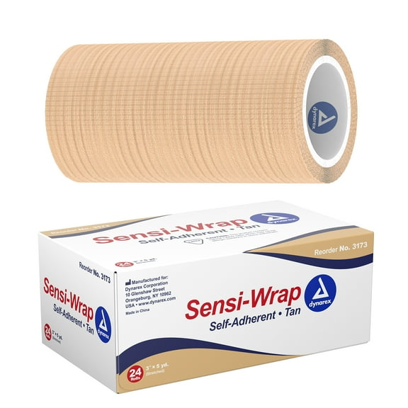 Dynarex Sensi Wrap, 24 Pack of Self Adhesive Bandage Wrap, 3" x 5 Yards, Beige/Tan Color, Elastic Cohesive Bandage Wrap, Color Athletic Tape, Vet Wrap, Ankle Tape, Tattoo Grip Tape Wrap